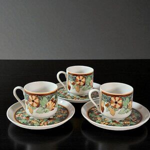 Set of Three Georges Briard L'ART NOUVEAU Floral demitasse with saucers